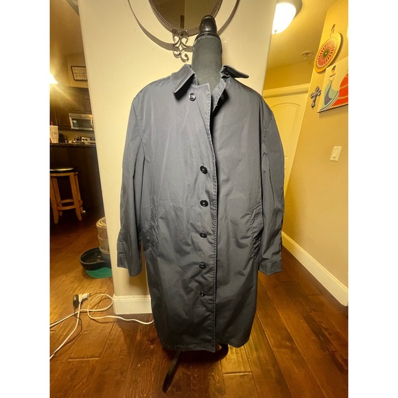 Vintage Navey  Military Trench Coat Full Length Overcoat  Lined Black Size 44R - Picture 1 of 7
